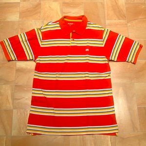 Ecko Unlimited Men's Orange Multi Striped Short Sleeve Button Polo Shirt